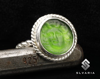 925 Zilveren Medusa Zegelring Griekse Munt Oud-Romeins Glas Diepdruk Turkse Fijne Sieraden Mode-sieraden Mythologische Kunst Design Ring