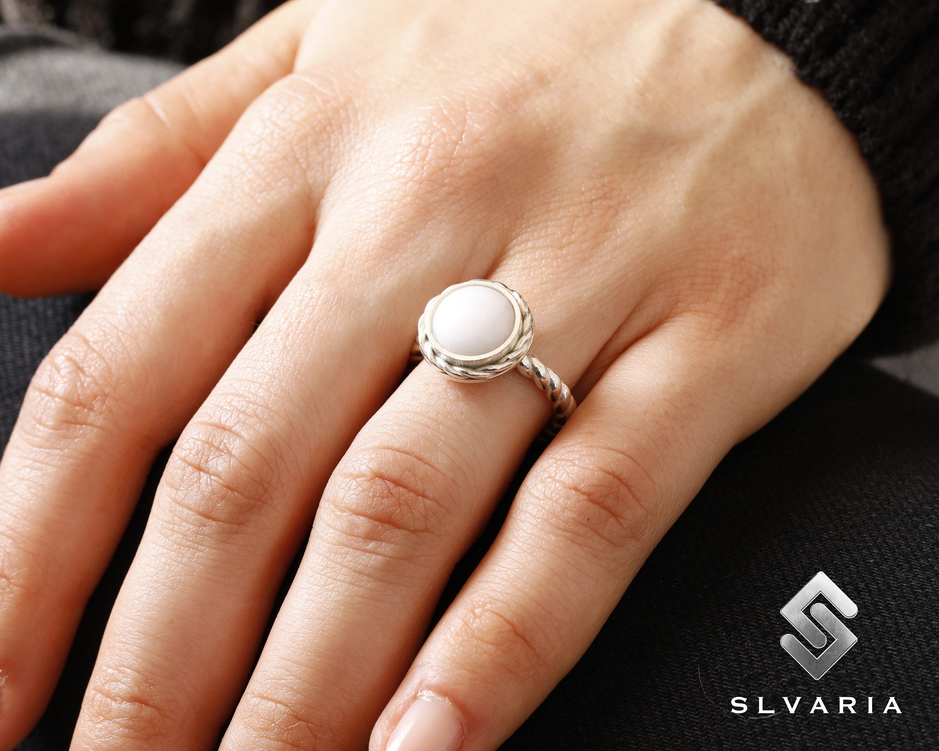 vintage⚪︎milky jelly stone ring⚪︎sv925 925 Silver Natural Milky Quartz Crystal Handmade Rope Twist