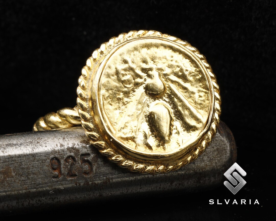 Honey Bee 24K Gold Plated Ancient Coin Greek Signet 925 Silver Ring ...