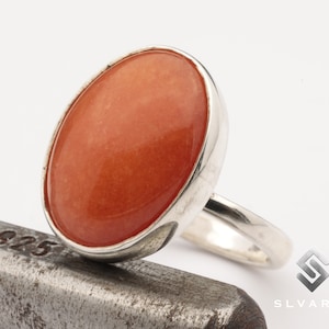 Natural Orange Aventurine Gemstone Ring, 925 Sterling Silver, Perfect Gift For Her, Personalized Gift Ring, Best Friend&#39;s Gift, Wife Gift