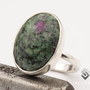 Ruby Zoisite Stacking Ring, Anyolite Gemstone Ring, 925 Sterling Silver, Women's Ring, Unique Pinky Ring, Wife Gift, Healing Crystal Ring