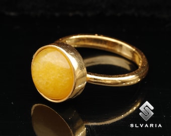 Natürliche gelbe Jade Kristall handgemachte 24K Gold Vermeil 925 Sterling Silber Edelstein Ring Leo Frauen Taurus Dainty Tiny Geschenk Optimismus Ring