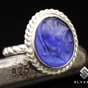 Ancient Athena Cameo Portrait Coin Signet 925 Silver Ring Roman Glass Intaglio Jewelry Women&#39;s Ring Minimalist Ring Personalized Gift Ring