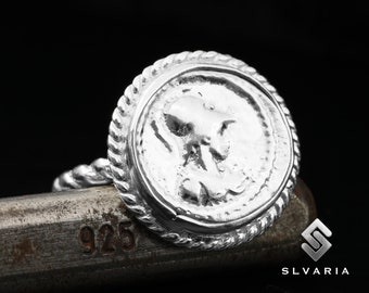 Anello con sigillo di moneta Atena in argento 925 antico romano fatto a mano anti-appannamento unico delicato anello regalo mitologico fantasia arte guerriero design anello