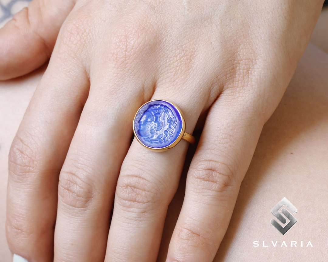 Alexander the Great Ring, 24K Gold Plated Ring, 925 Sterling Silver ...