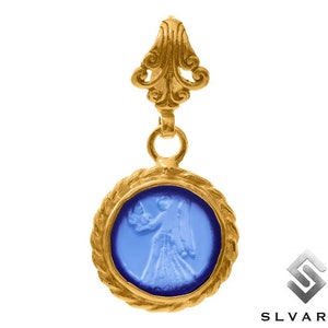 Angel Greek Coin Pendant, 24K Gold Plated 925 Silver Pendant, Ancient Glass Intaglio Pendant, Mythological Heaven Necklace Gift For Her