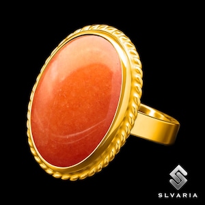 925 Sterling Silver 24K Gold Plated, Natural Orange Aventurine Gemstone Ring, Perfect Gift For Her, Personalized Ring, Best Friend&#39;s Gift