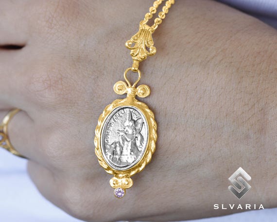 Guardian Angel Zirconia Necklace, 24K Gold Plated 925 Silver