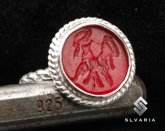 Bague en verre taille-douce Gémeaux chevalière corde torsadée bague en argent faite main bijoux fins turcs Unique bague bohème délicate bague design art zodiacal