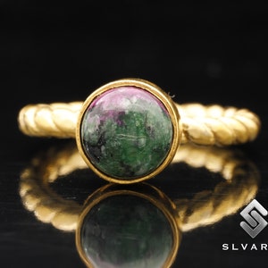 Natural Ruby Zoisite 24K Gold Plated 925 Sterling Silver Personalized Gifts Solitaire Ring Wedding Ring Perfect Gift for Her Minimalist Ring