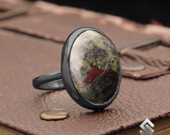 Black Oxidized 925 Silver Ring, Natural Bloodstone Gemstone Ring, Personalized Gift Ring, Wife Gift Rings, Promise Pinky Ring, Gift For Her