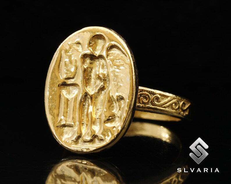 Ancient Greek Coin Cupid Angel 24K Gold Vermeil 925silver Signet Ring ...