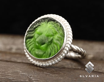 Bague pour homme bicolore avec pièce de monnaie du zodiaque en verre, taille-douce en verre, corde torsadée, bague en argent 925, signe de l'horoscope, bague art animalier, cadeau pour lui