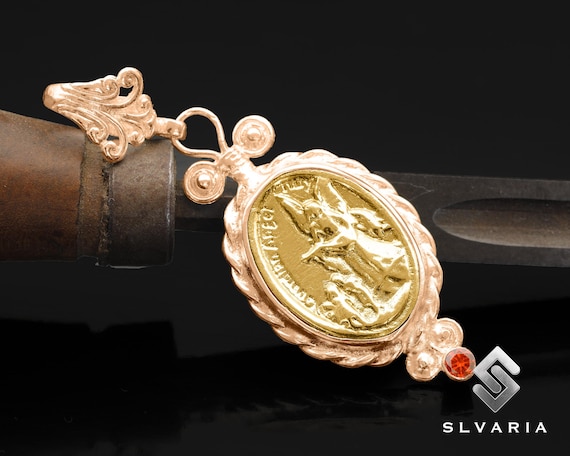 Collana con angelo custode in zirconia, ciondolo in oro rosa 18