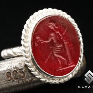 Ancient Women Portrait Coin Signet 925 Silver Ring Ancient Roman Glass Intaglio Jewelry Cameo Art Design Women&#39;s Ring Mothers Day Gift