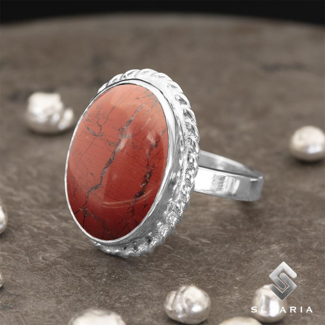 Natural Red Jasper Gemstone Ring, 925 Sterling Silver Ring