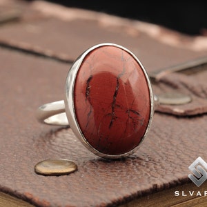 Natural Red Jasper Gemstone Ring, 925 Sterling Silver Ring, Perfect Gift For Her, Healing Crystal Ring, Ring for Woman, Thin Band Ring