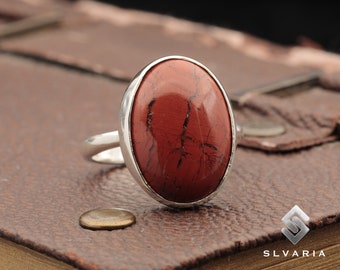 Natural Red Jasper Gemstone Ring, 925 Sterling Silver Ring, Perfect Gift For Her, Healing Crystal Ring, Ring for Woman, Thin Band Ring
