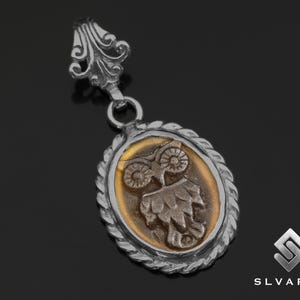 Women&#39;s Orange Owl Pendant, Black Oxidized 925 Silver Necklace Greek Pendant, Signet Pendant, Glass Intaglio, Cameo Pendant Jewelery