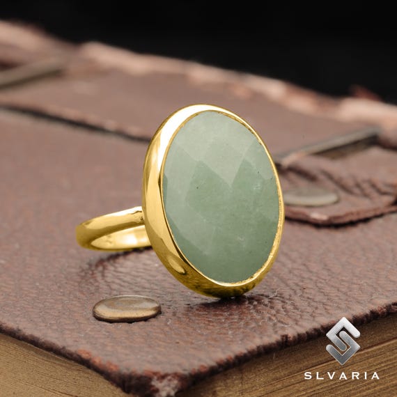 Bague en pierre précieuse à facettes en aventurine verte naturelle