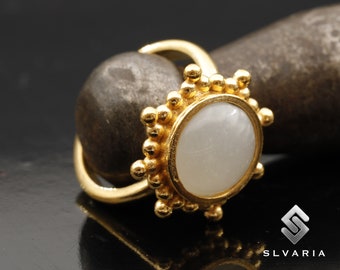 24K Vergoldete Natürliche Mondstein Kristall Sonne Handgemachte 925 Sterling Silber Runde Edelstein Ring Krebs Frauen Ehering Schutzstein