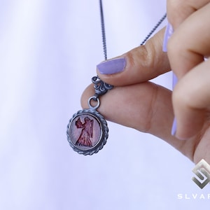 Black Oxidized Angel Greek Coin Pendant, 925 Silver Pendant, Ancient Glass Intaglio Pendant, Mythological Heaven Pendant, Art Pendant