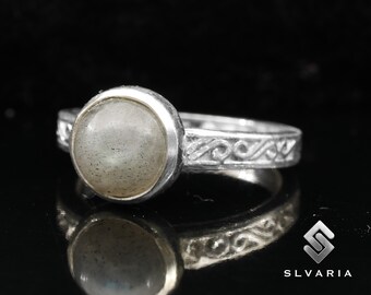 Natural Labradorite Crystal 925 Sterling Silver Birthstone Jewelry Healing Ring Leo Women's Design Gift Ring Stress Stone Anti-Tarnish