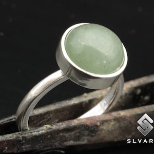 Cristal de aventurina verde natural hecho a mano antideslustre 925 plata esterlina anillo de piedras preciosas redondas Libra mujeres anillo de alta calidad regalo piedra energética