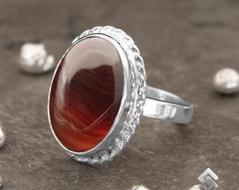 Natural Red Carnelian Agate Gemstone Ring, 925 Sterling Silver Ring, Gifts for Girlfriend, Statement Rings, Healing Stone Ring, Gift for Mom