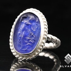 Aphrodite Ancient Greek Cameo Coin 925 Silver Glass Intaglio Coin Signet Ring Turkish Fine Jewelery Unique Dainty Ring Mythological