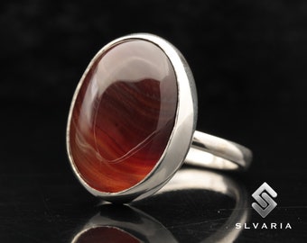Natural Red Carnelian Agate Gemstone Ring, 925 Sterling Silver Ring, Gifts for Girlfriend, Statement Rings, Healing Stone Ring, Gift for Mom