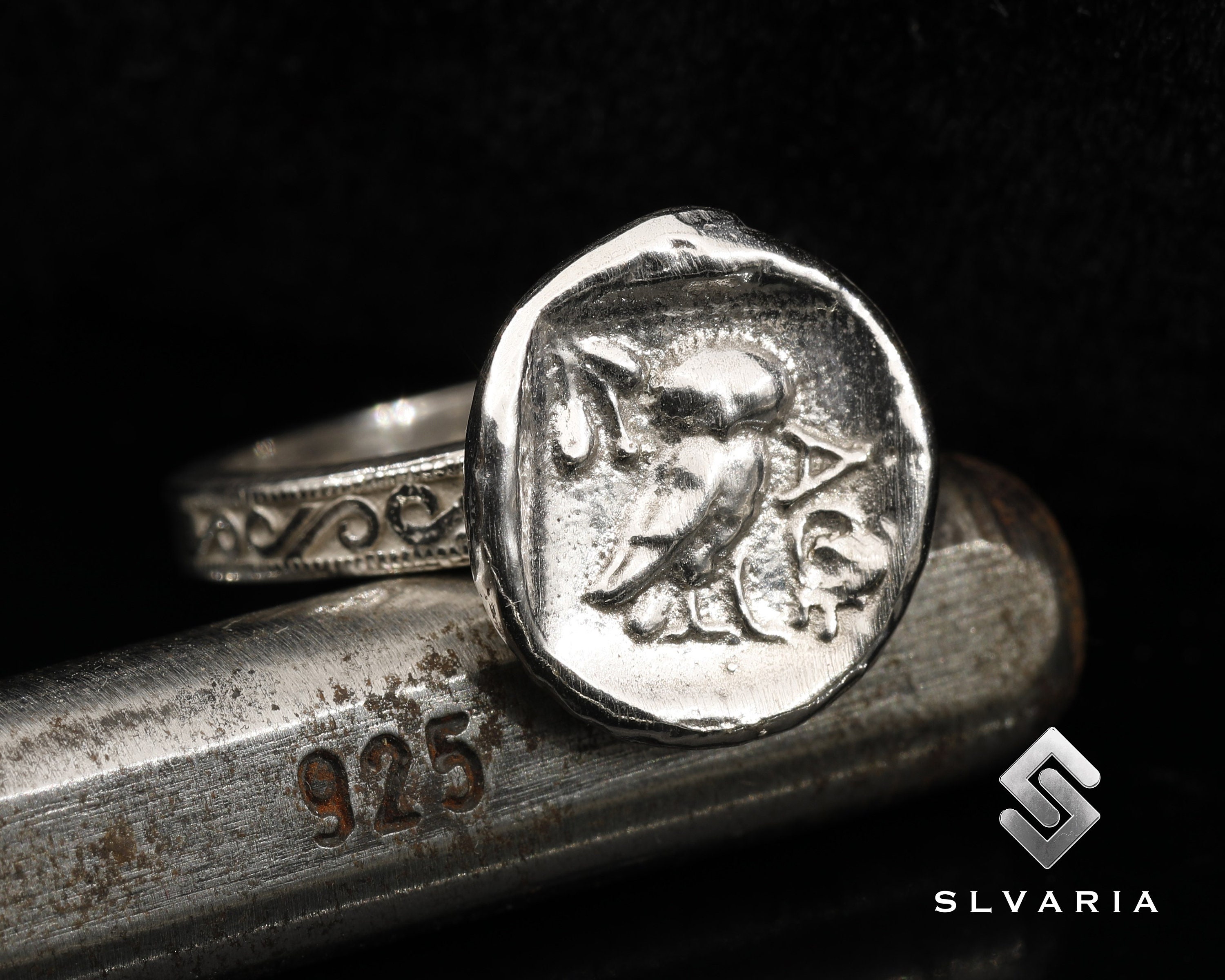 925 Silver Ancient Greek Signet Owl Silver Coin Ring Handmade Anti-Tarnish Unique Dainty Ring Mythol