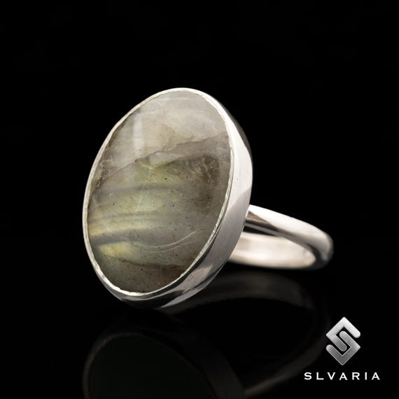 限定レインボー天然ラブラドライトリング、オーバルジェムストーン