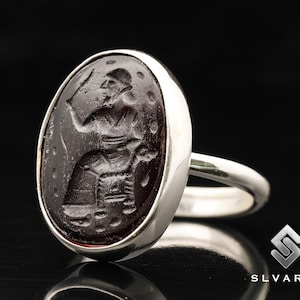 Apollo Greek Coin Signet Ring 925 Silver Ancient Glass Intaglio Ring Gift For Her Stacking Ring Unique Dainty Ring Mythological God Art Ring