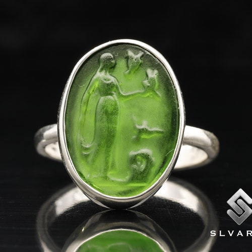 Aphrodite Cameo Greek God Signet Ring 925 Silver Glass Intaglio Coin Ring Personalized Jewelry Perfect Gift For Her Personalized Gift Ring