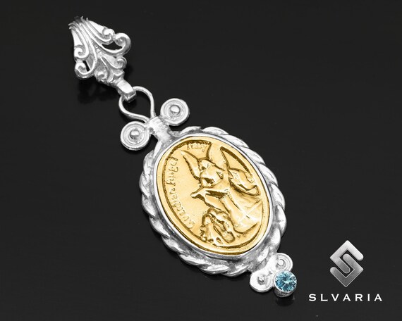 Guardian Angel St Michael Archangel Zirconia Necklace, 24K Gold