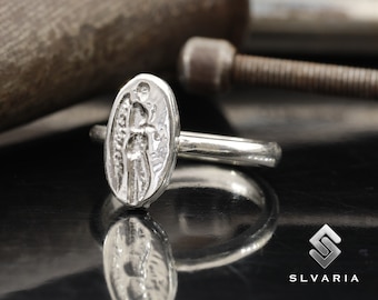 Pièce de monnaie grecque antique en argent 925, chevalière ange faite à la main, bague minimaliste unique, anti-ternissement, cadeau mythologique, fantaisie paradisiaque, art design