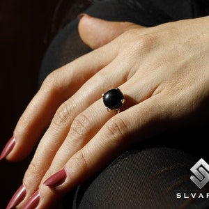 Natürlicher schwarzer Onyx Kristall Handgemachte Anti-Anlauf 925Sterling Silber Runde Edelstein Leo Ring Mode Zierliche Solitär Ring Geschenk Angst Stein