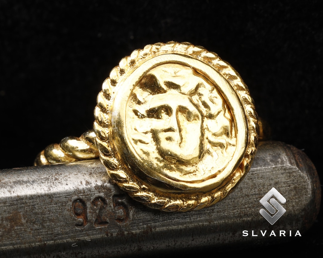 24K Gold Plated Tiny Medusa 925 Silver Ancient Greek Signet Silver Coin ...
