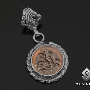 Pegasus Horse Necklace, Greek Coin Black Oxidized 925 Silver Pendant, Ancient Glass Intaglio Pendant, Women&#39;s Necklace ,Mythological Pendant