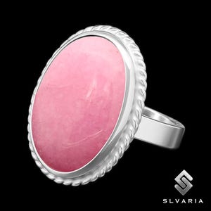 Natural Pink Jade Gemstone Ring, 925 Sterling Silver Ring, Oval Perfect Gift For Her, Statement Ring, Rings for Women, Handmade Jewelry Ring