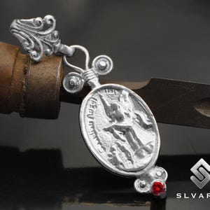 925 Silver Zirconia Guardian Angel Necklace, Gift For Her, Angel Medallion Necklace Gift, Protection Necklace, Women&#39;s Gift Red Zirconia