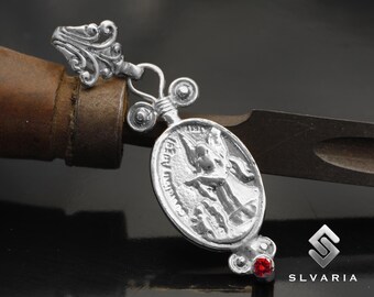 Collar de ángel de la guarda con circonitas en plata 925, regalo para ella, collar con medallón de ángel, collar de protección, regalo para mujer con circonitas rojas