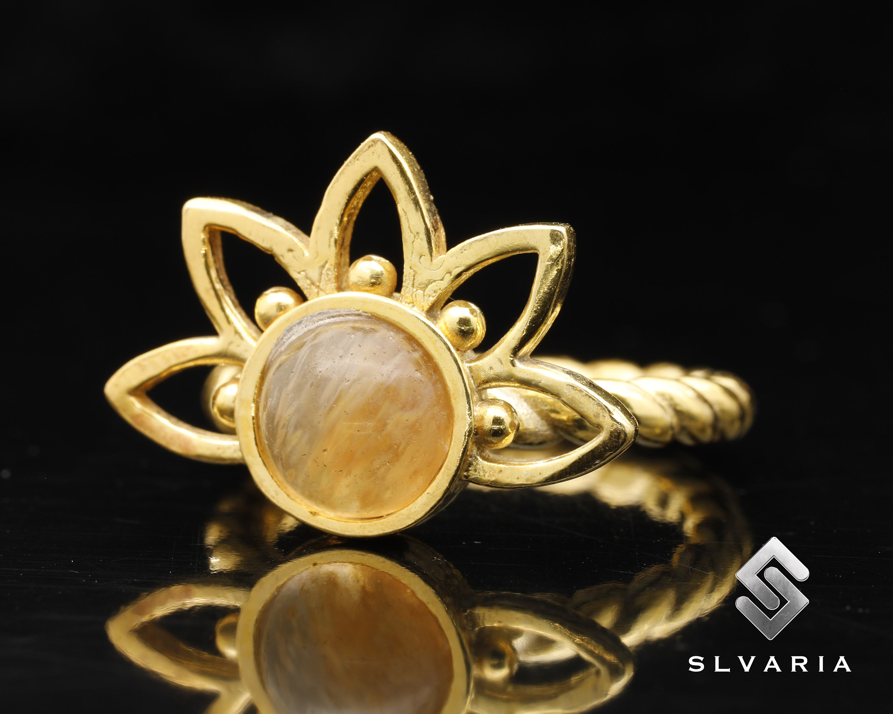 24K Gold Filled Ring November Birthstone Natural Citrine Gemstone 925 Sterling Silver Ring Women's Yellow Jade Ring Stone Gifts for Wife
