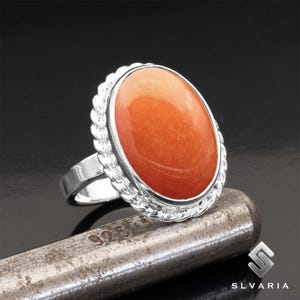 Natural Orange Aventurine Gemstone Ring, 925 Sterling Silver, Perfect Gift For Her, Personalized Gift Ring, Best Friend&#39;s Gift, Wife Gift