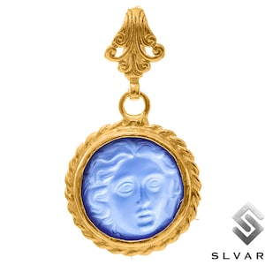 Medusa Ancient Greek Pendant, 24K Gold Plated Necklace, 925 Sterling Silver Pendant, Glass Intaglio, Boho Pendant Jewelery, Greek God