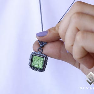 Pegasus Horse Pendant, Greek Coin Black Oxidized 925 Silver Pendant, Ancient Glass Intaglio Pendant, Mythological Square Cameo Necklace