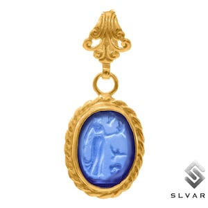 Aphrodite Necklace Pendant, 24K Gold Plated Greek God Pendant, 925 Silver Necklace, Glass Intaglio Coin Pendant, Perfect Gift For Her