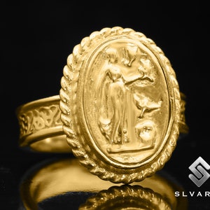 Aphrodite Roman Art Ring, Antique Silver Ring, 24K Gold Plated Ring ,Men&#39;s Ring, Ancient Greek God Ring, 925 Silver Ring, Signet Coin Ring