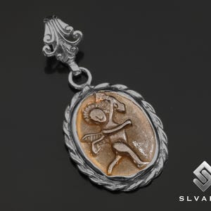 Eros Cupid Necklace Pendant, Black Oxidized 925 Silver Pendant, Ancient Glass Intaglio Pendant, Greek Coin Pendant, Minimalist Necklace